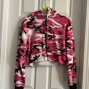 Pink hooded cropped hoodie